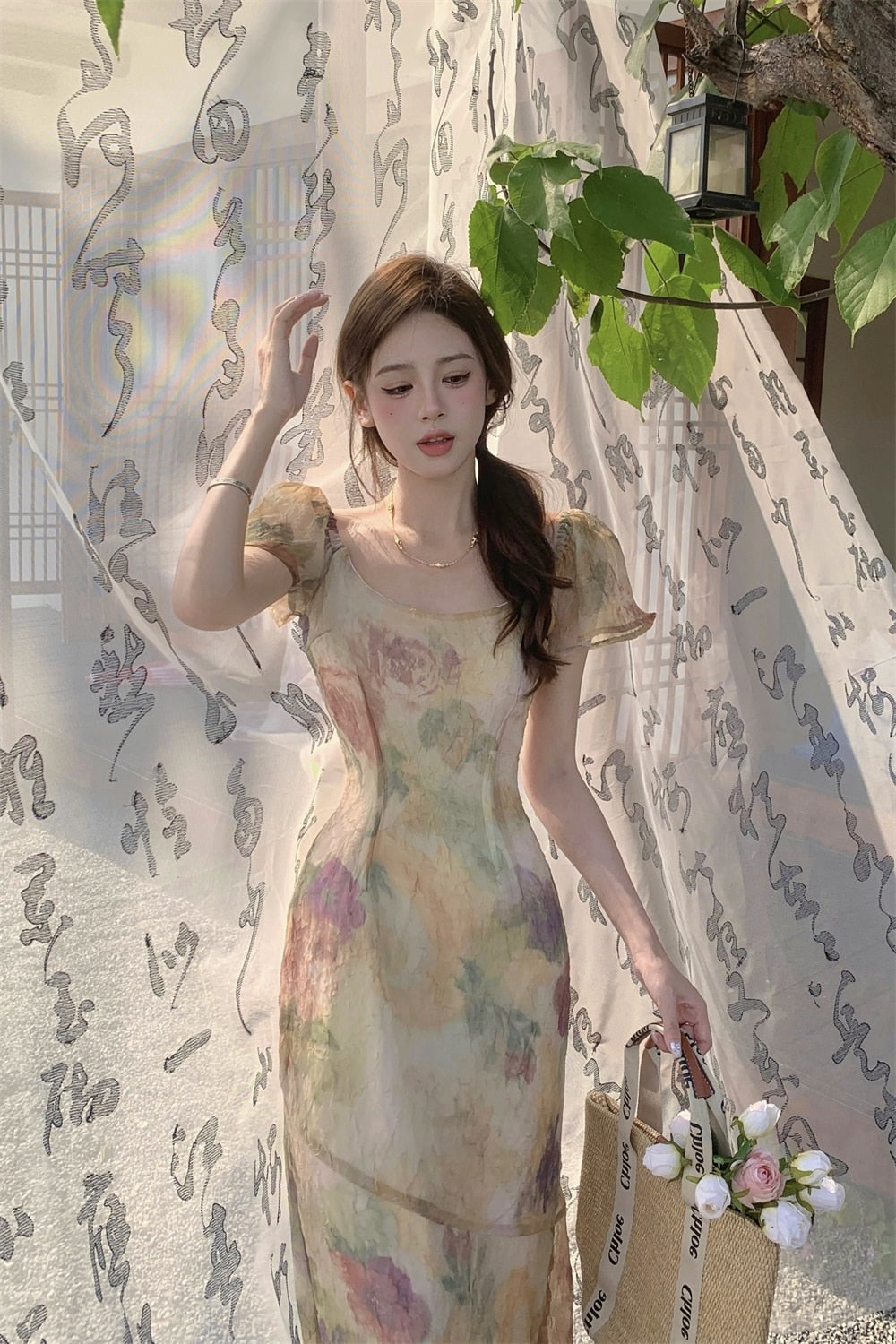 A Memory of Prismatic Roses at Twilight Cottagecore Princesscore Fairycore Coquette Kawaii Dress