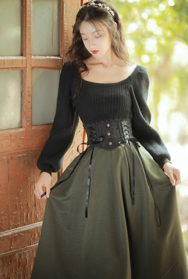 Coal Miner's Sweetheart Cottagecore Fairycore Princesscore Coquette Gothic Kawaii Top with Optional Skirt Bottoms Dress Set