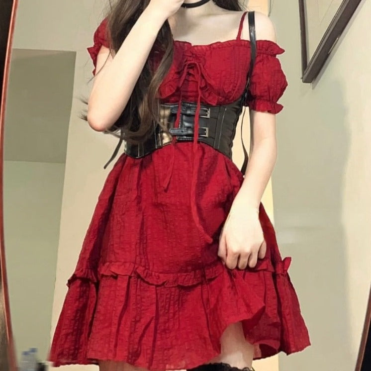 Ruby the Archer Cottagecore Princesscore Fairycore Coquette Gothic Kawaii Complete Dress and Corset Set