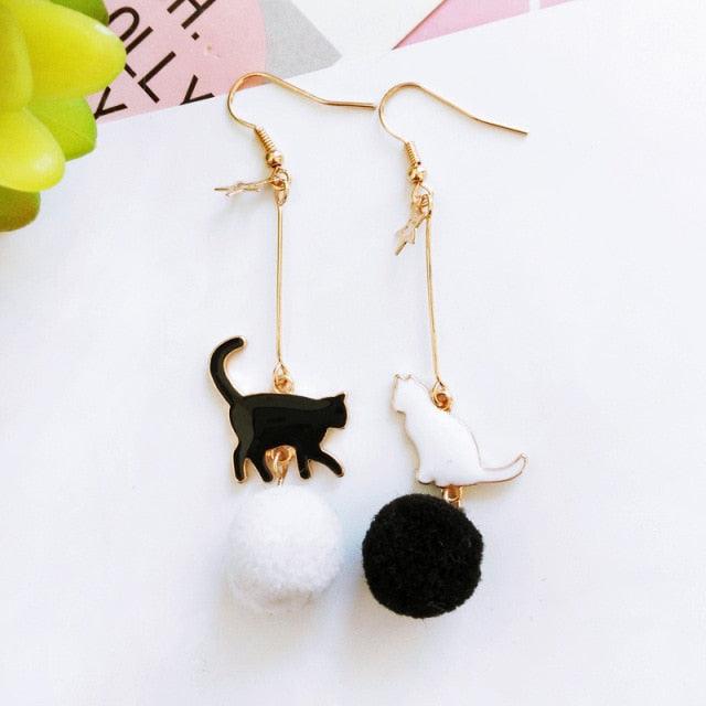 Playful Yarn Ball Kitten Cottagecore Earrings Pierced or Clip On Earrings - Starlight Fair