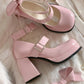 Dollhouse Ribbons Pink              Heels Mary Janes Shoes Kawaii Academia Y2K Cottagecore Coquette Fairycore Dollette Princesscore