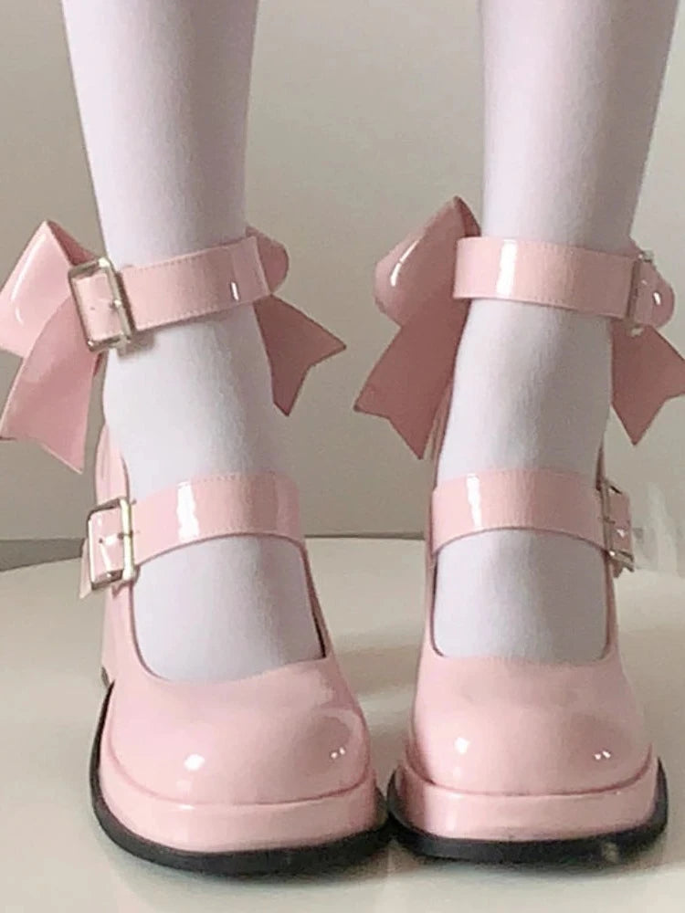 Dollhouse Ribbons Pink              Heels Mary Janes Shoes Kawaii Academia Y2K Cottagecore Coquette Fairycore Dollette Princesscore