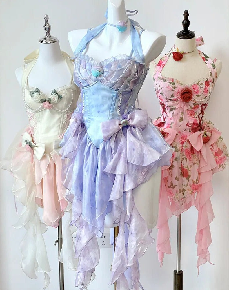 Moonberry Blooms Cottagecore Fairycore Angelcore Mermaidcore Coquette Kawaii Dress with Optional Choker Set