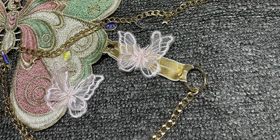 Finding My Wings Pink Y2K Coquette Cottagecore Gyaru Kawaii Fairycore Soft Girl Angelcore Balletcore Fairy Grunge Mermaidcore Dollette Princesscore Royalcore Festival Cami Crop Top with Choker Necklace Full Set