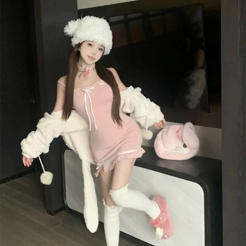 Sugar and Snow Bunnies Cottagecore Fairycore Princesscore Coquette Kawaii Dress with Optional Hoodie Sweater Top Set