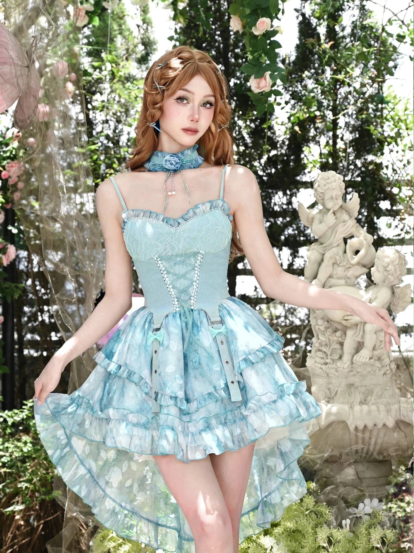 Blueberry Summer Cafe Maid              Dress Mermaidcore Kawaii Academia Y2K Cottagecore Coquette Fairycore Dollette Princesscore