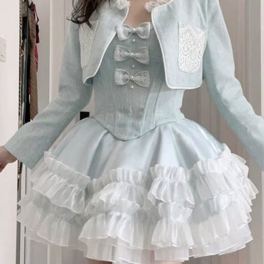 Princess' Poise Academy Cottagecore Fairycore Princesscore Coquette Kawaii  Dress with Optional Top and Cardigan Sweater Set