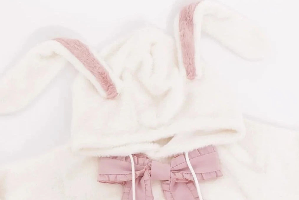 Wintertime Bunny Hop Cottagecore Princesscore Fairycore Coquette Soft Girl Gothic Angelcore Kawaii Warm Hoodie Sweater Top with Optional Shorts Set