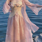Gazing at the Sea Through Rose Petals Cottagecore Princesscore Fairycore Coquette Mermaidcore Angelcore Romantic Academia Kawaii Dress and Cardigan Set