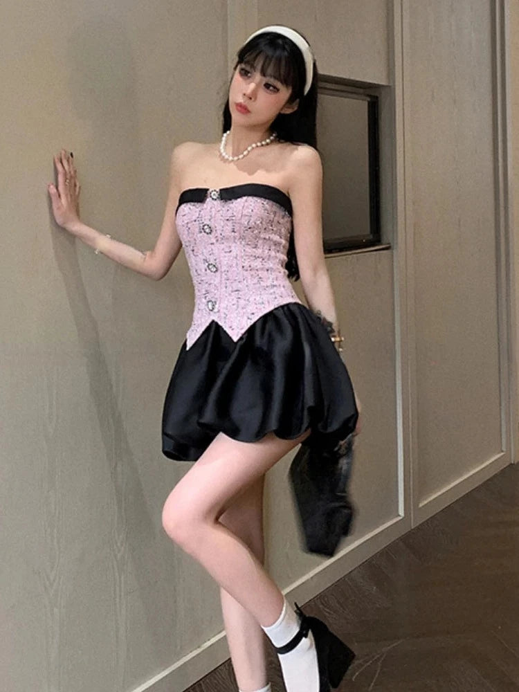 Coquette Aesthetic Fairy Core Pink Corset Mini Dress Set Soft Girl