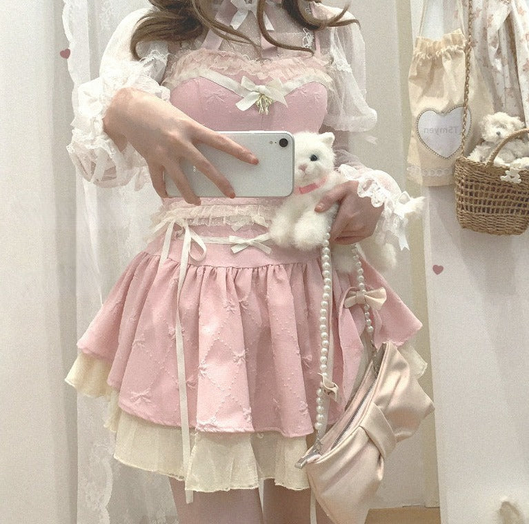 Ribbons and Wisteria Cottagecore Fairycore Princesscore Coquette Kawaii Corset Top with Optional Skirt Bottoms and Peter Pan Overlay Lolita Top Set