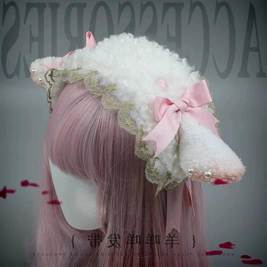 Sleepy Rainbow Paint Lamb Pink              Hat Hairband Hair Accessory Kawaii Academia Y2K Cottagecore Coquette Fairycore Dollette Princesscore