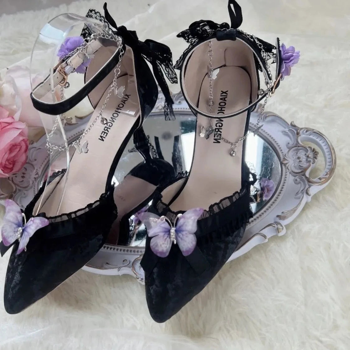 A Pair of Solemn Sweet Berry Licorice Butterflies      Goth           Heels Mary Janes Shoes Dark Academia Kawaii Academia Y2K Cottagecore Coquette Fairycore Dollette Princesscore