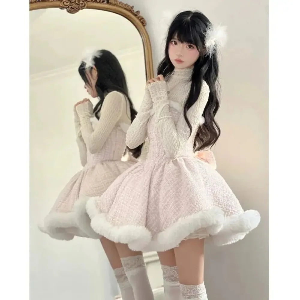 Sparkling Noel in the Icy Kingdom Cottagecore Princesscore Fairycore  Coquette Soft Girl Angelcore Balletcore Kawaii Complete Warm Dress, Hooded