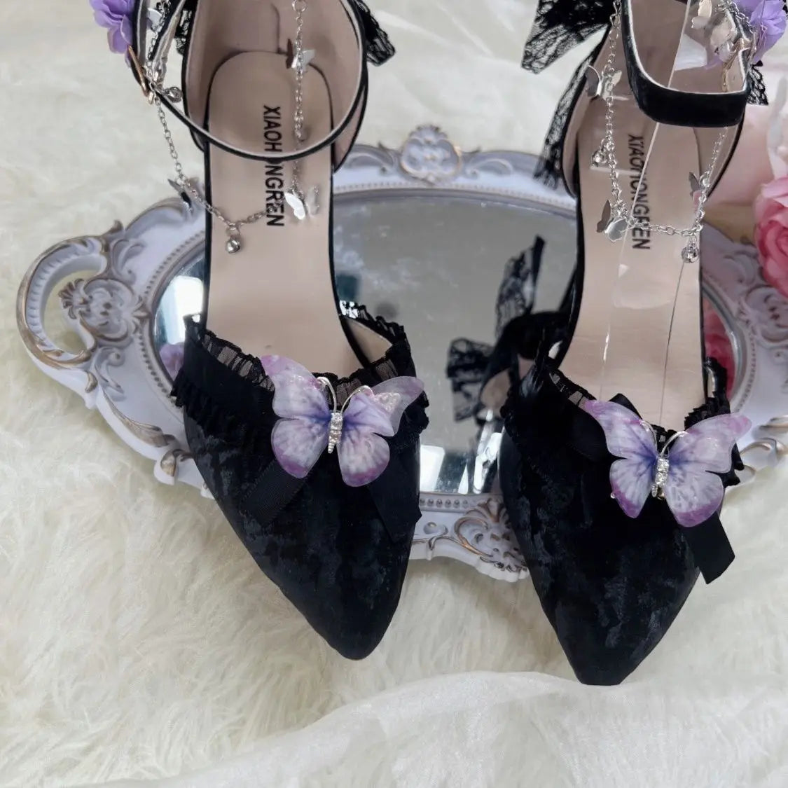 A Pair of Solemn Sweet Berry Licorice Butterflies      Goth           Heels Mary Janes Shoes Dark Academia Kawaii Academia Y2K Cottagecore Coquette Fairycore Dollette Princesscore