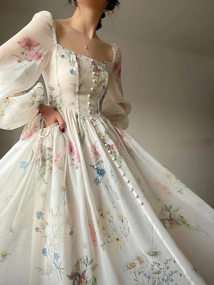 Elf of Rainbow Wildflowers Cottagecore Fairycore Princesscore Soft Girl Romantic Academia Angelcore Dress