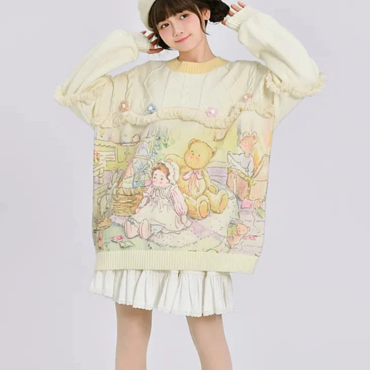 Sweet Lemon and Strawberry Storybook Cottagecore Princesscore Fairycore Coquette Soft Girl Kawaii Sweater Top