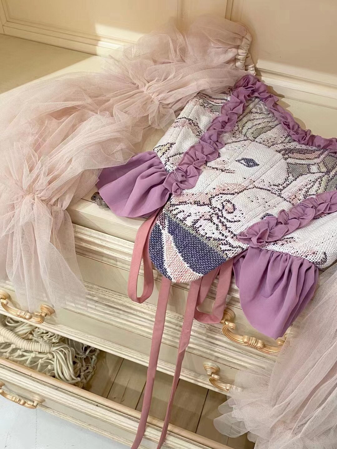 Fairycore Floral Embroidery Corset Dress - Purple