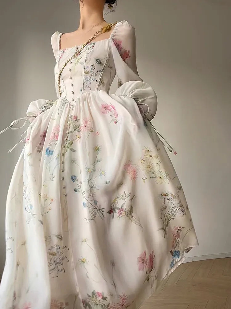 Elf of Rainbow Wildflowers Cottagecore Fairycore Princesscore Soft Girl Romantic Academia Angelcore Dress