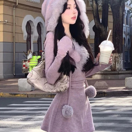 The Hooded Snowdrift Fairy Cottagecore Fairycore Princesscore Coquette Kawaii Dress