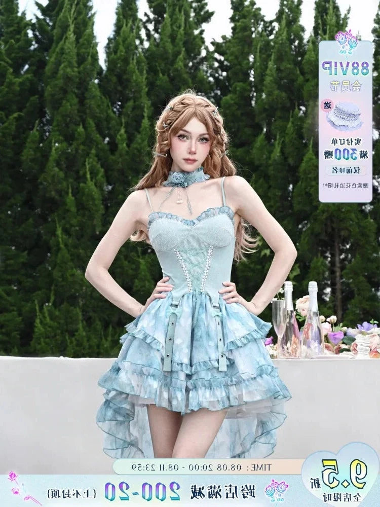 Blueberry Summer Cafe Maid              Dress Mermaidcore Kawaii Academia Y2K Cottagecore Coquette Fairycore Dollette Princesscore