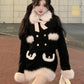 Black Kitten's Winter Stroll Cottagecore Princesscore Fairycore Coquette Soft Girl Gothic Kawaii Cardigan Top with Optional Skirt Dress Set