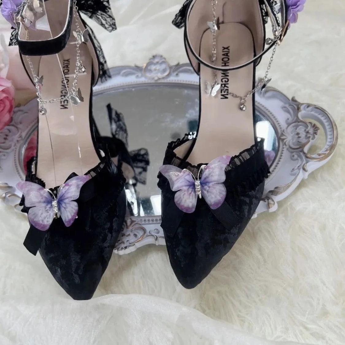 A Pair of Solemn Sweet Berry Licorice Butterflies      Goth           Heels Mary Janes Shoes Dark Academia Kawaii Academia Y2K Cottagecore Coquette Fairycore Dollette Princesscore