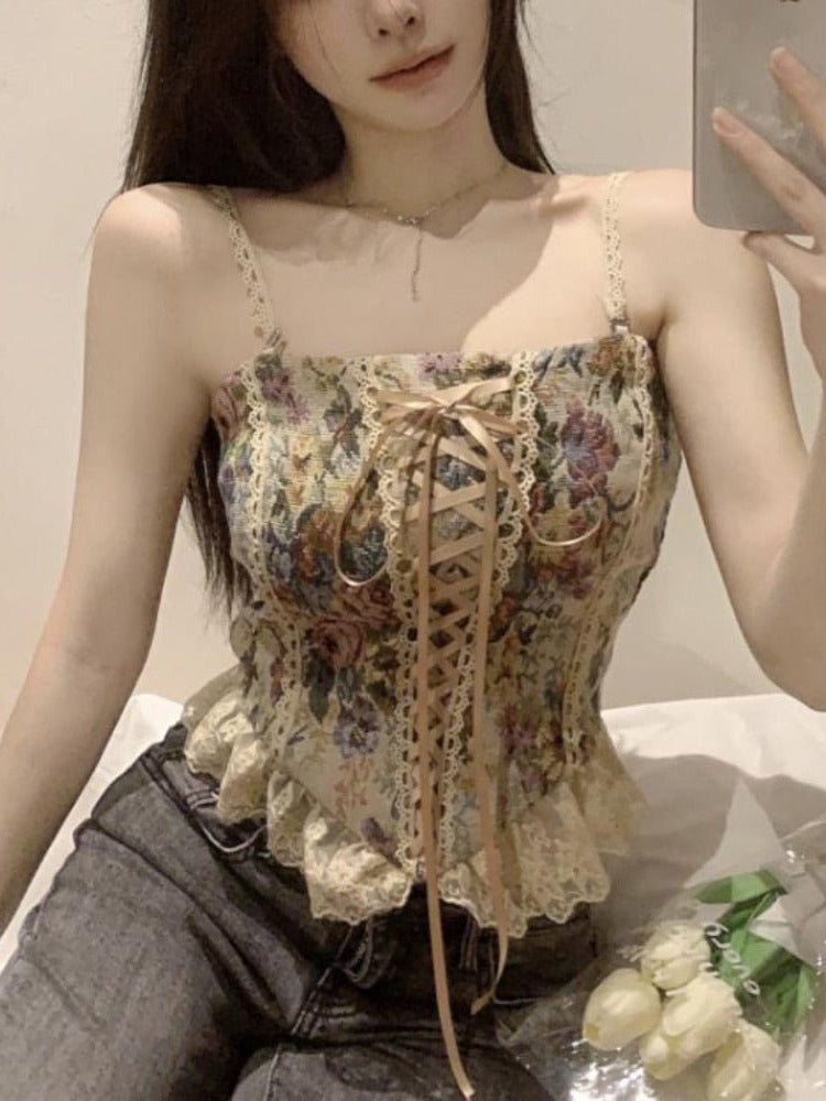 Womens White Bustier Tops Cottagecore Summer Clothing Corset Top