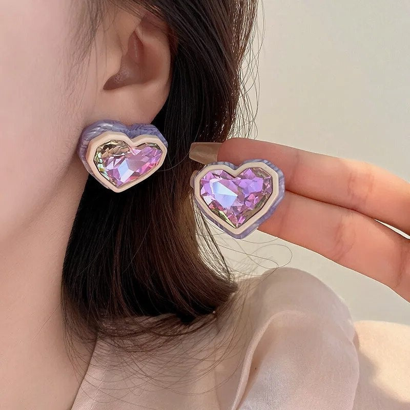 Louis Vuitton LV & V Heart Stud Earrings Crystals and Metal Gold