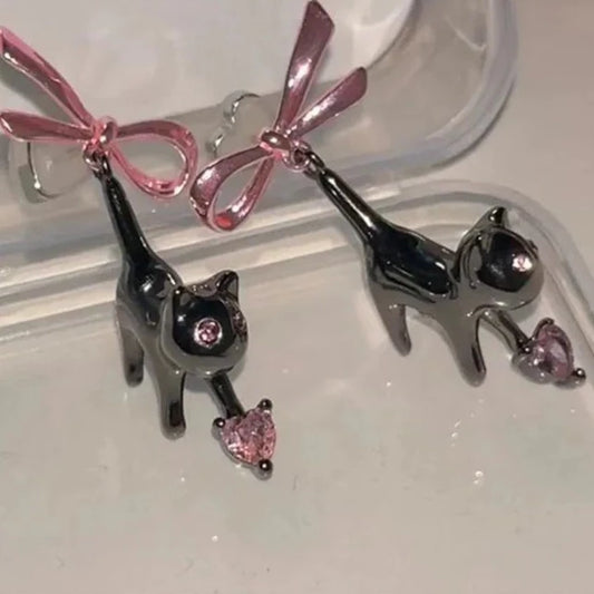 Black Cat's Unlikely Romance Cottagecore Princesscore Fairycore Coquette Gothic Kawaii Earrings