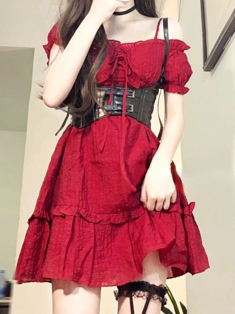 Ruby the Archer Cottagecore Princesscore Fairycore Coquette Gothic Kawaii Complete Dress and Corset Set