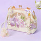 Violets in a Snowy White Satin Handkerchief Pink                  Bag Kawaii Academia Y2K Cottagecore Coquette Fairycore Dollette Princesscore