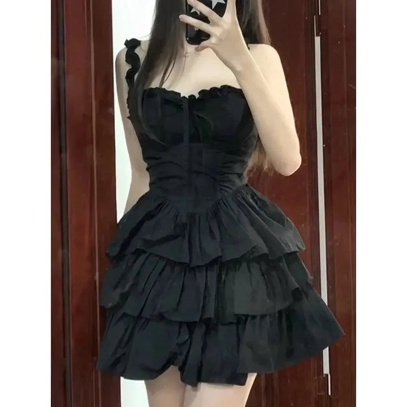 Black Feather Bustier Dress Dark Fairy Nightgown Dress Set Goth