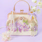 Violets in a Snowy White Satin Handkerchief Pink                  Bag Kawaii Academia Y2K Cottagecore Coquette Fairycore Dollette Princesscore