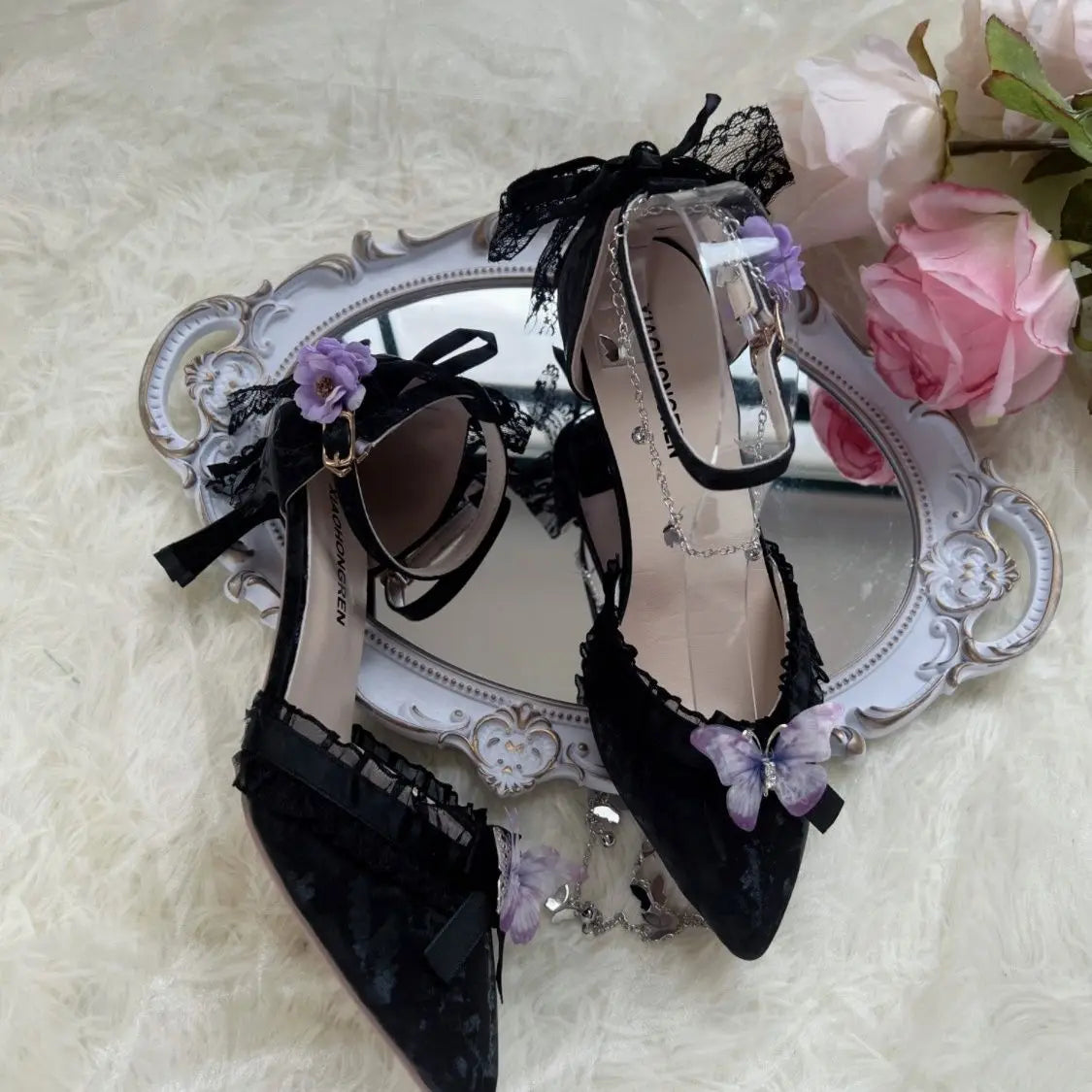 A Pair of Solemn Sweet Berry Licorice Butterflies      Goth           Heels Mary Janes Shoes Dark Academia Kawaii Academia Y2K Cottagecore Coquette Fairycore Dollette Princesscore