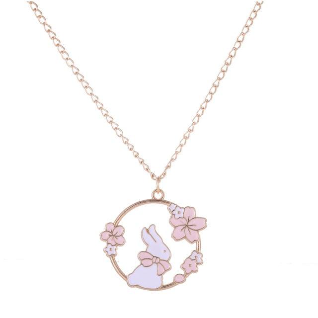 Sakura Festival Bunny and Kitten Fairycore Cottagecore Princesscore Friendship Necklace Set - Starlight Fair