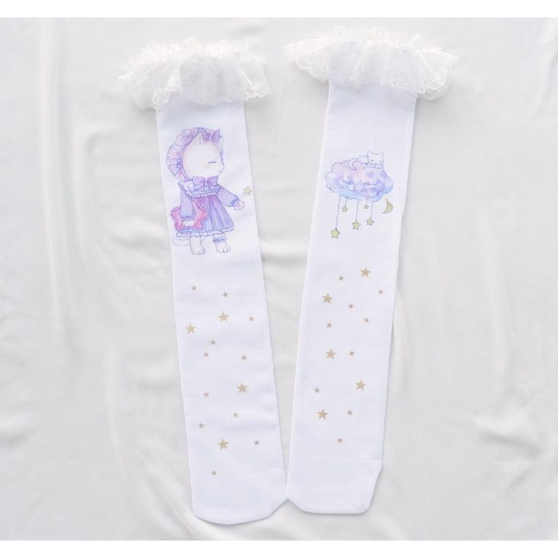 Cute Winter Night Bunny Fairycore Cottagecore Princesscore Socks - Starlight Fair
