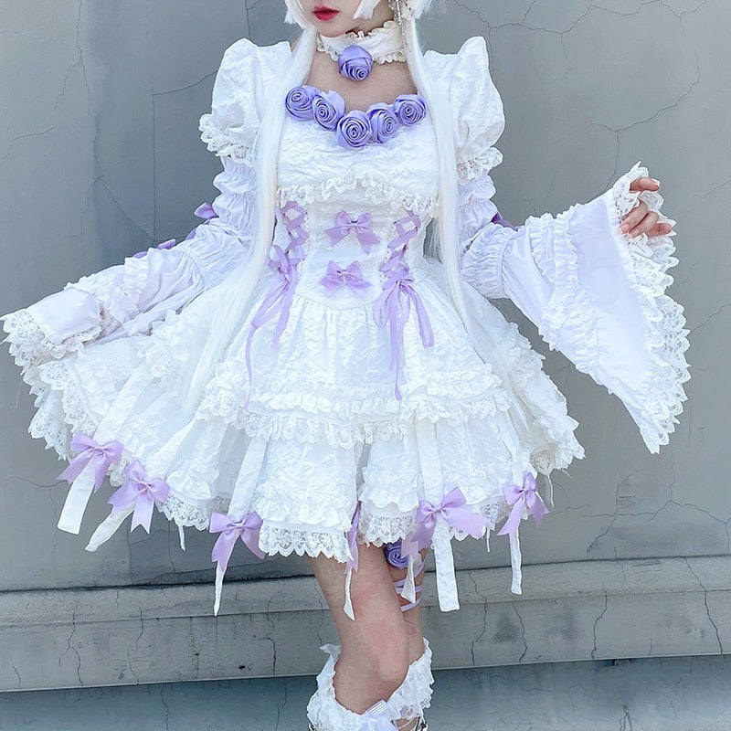Mystical Rose Gothic Cottagecore Fairycore Princesscore Coquette Kawaii Dress with Optional Hair Accessory and Choker Set