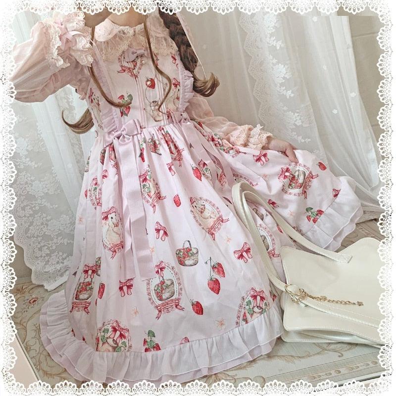 Strawberry Patch Bunny Fairycore Cottagecore Princesscore Dress - Starlight Fair