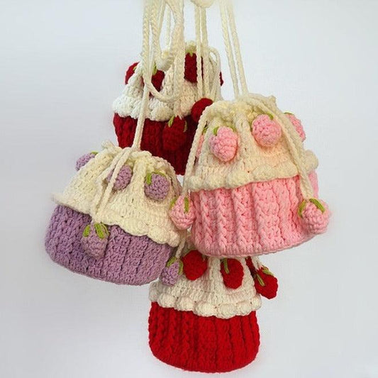 Hand-crocheted Pure Wool Enchanted Cupcake Bakery Cottagecore Fairycore Princesscore Coquette Kawaii Mini Bag - Starlight Fair