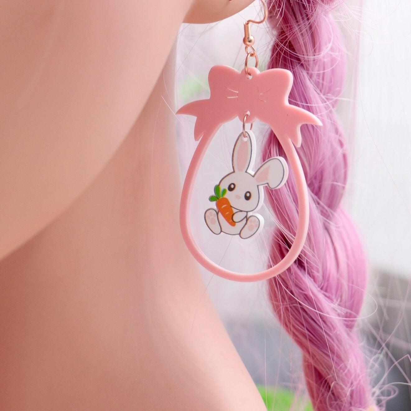 Carrot Cake and Pink Ribbons Fairycore Princesscore Cottagecore Earrings - Starlight Fair