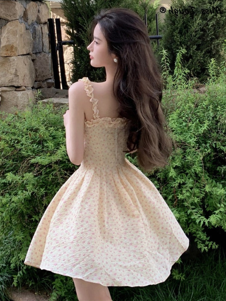 Blossom-Strewn Lemon Balm Cottagecore Fairycore Princesscore Coquette Kawaii Dress
