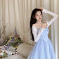 Blue and Rose Calcite Cottagecore Fairycore Princesscore Coquette Kawaii Dress with Optional Cardigan Top Set