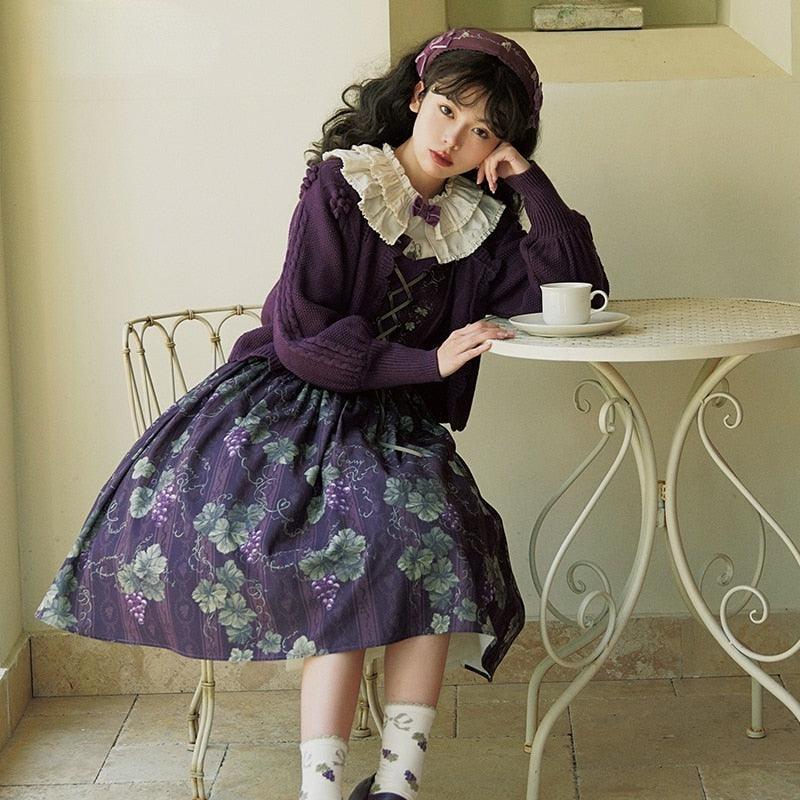 Pixie of the Royal Vineyard Dark Fairycore Cottagecore Princesscore Dress  with Optional Necklace and Petticoat Skirt Bottoms Set