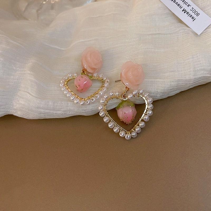 Rose and Mint Jelly Fairycore Cottagecore Princesscore Earrings - Starlight Fair
