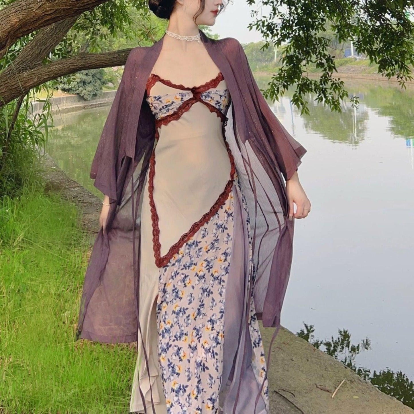 Elven Duchess of Wild-Growing Flowers Fairycore Cottagecore Princesscore Dress with Optional Cardigan Set - Starlight Fair