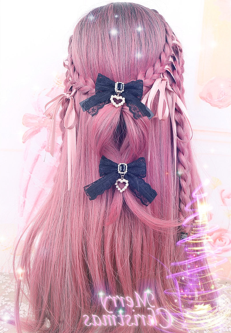Ice Cream Heart Charm Cottagecore Fairycore Princesscore Coquette Kawaii Hair Bow Clip Accessory Set