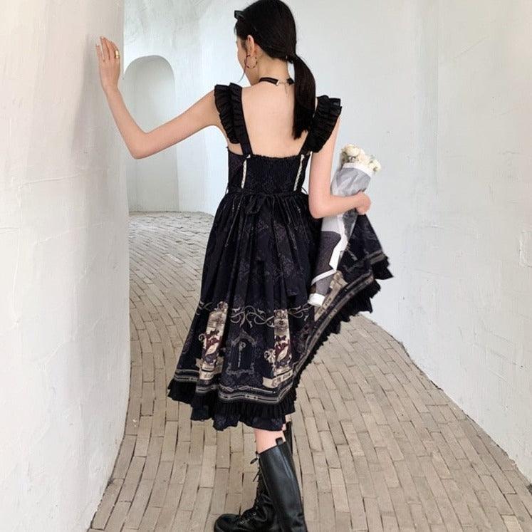 Gilded Midnight Rose Dark Fairycore Cottagecore Princesscore Gothic Dress with Optional Top and Petticoat Skirt Bottoms Set - Starlight Fair