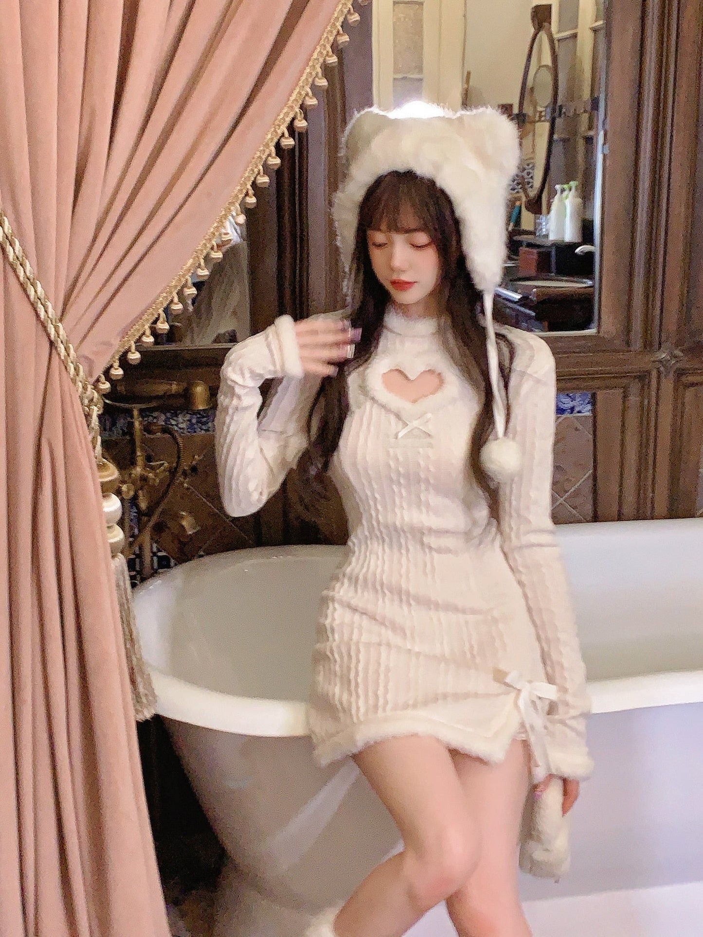Soft Fuzzy Pure Heart Cottagecore Fairycore Princesscore Coquette Kawaii Warm Dress