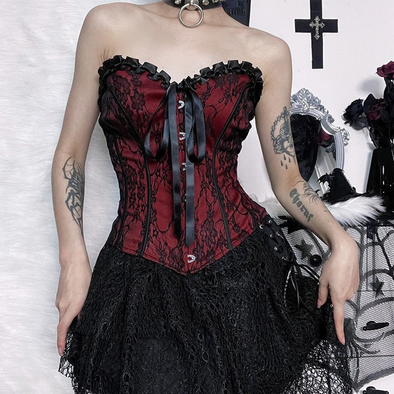 Mirella Bell's Dark Lacy Valentine Gothic Cottagecore Fairycore Princesscore Coquette Kawaii Corset Top
